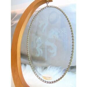 Carousel Horse Suncatcher Oval Etched Glass Oregon Myrtlewood Stand Chain Edge